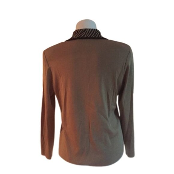 Ming Wang Open Front Knit Cardigan Blazer Animal Print Trim Neutral S - Picture 4 of 7